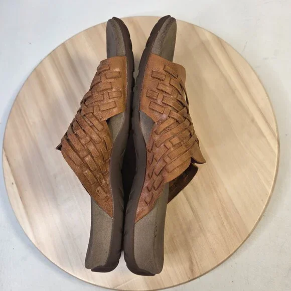Taos Guru Cognac Leather Woven Slip On Sandals Women US 11 - Picture 11 of 14